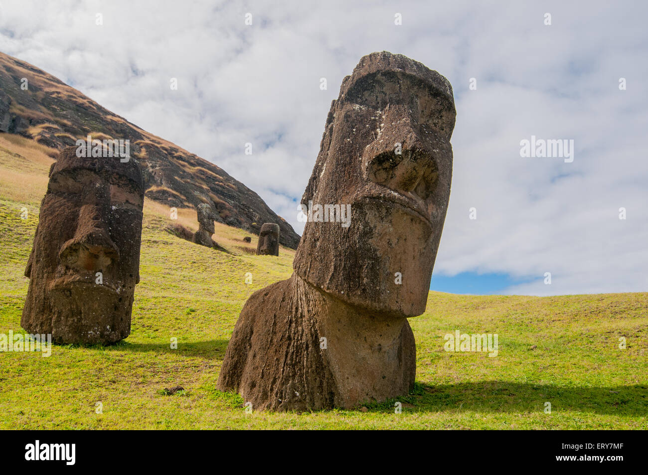 Moai statues on Easter Island Stock Photo