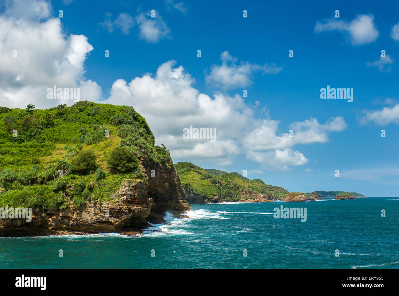 Rocky coast near Timang beach on Java, Indonesia Stock Photo