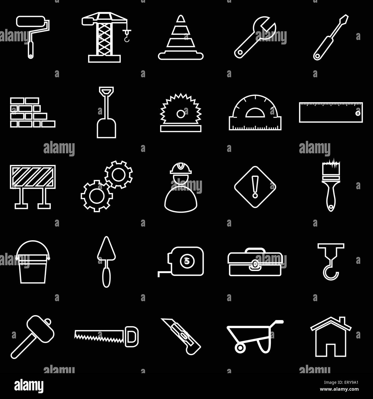 Construction line icons on black background, stock vector Stock Vector ...
