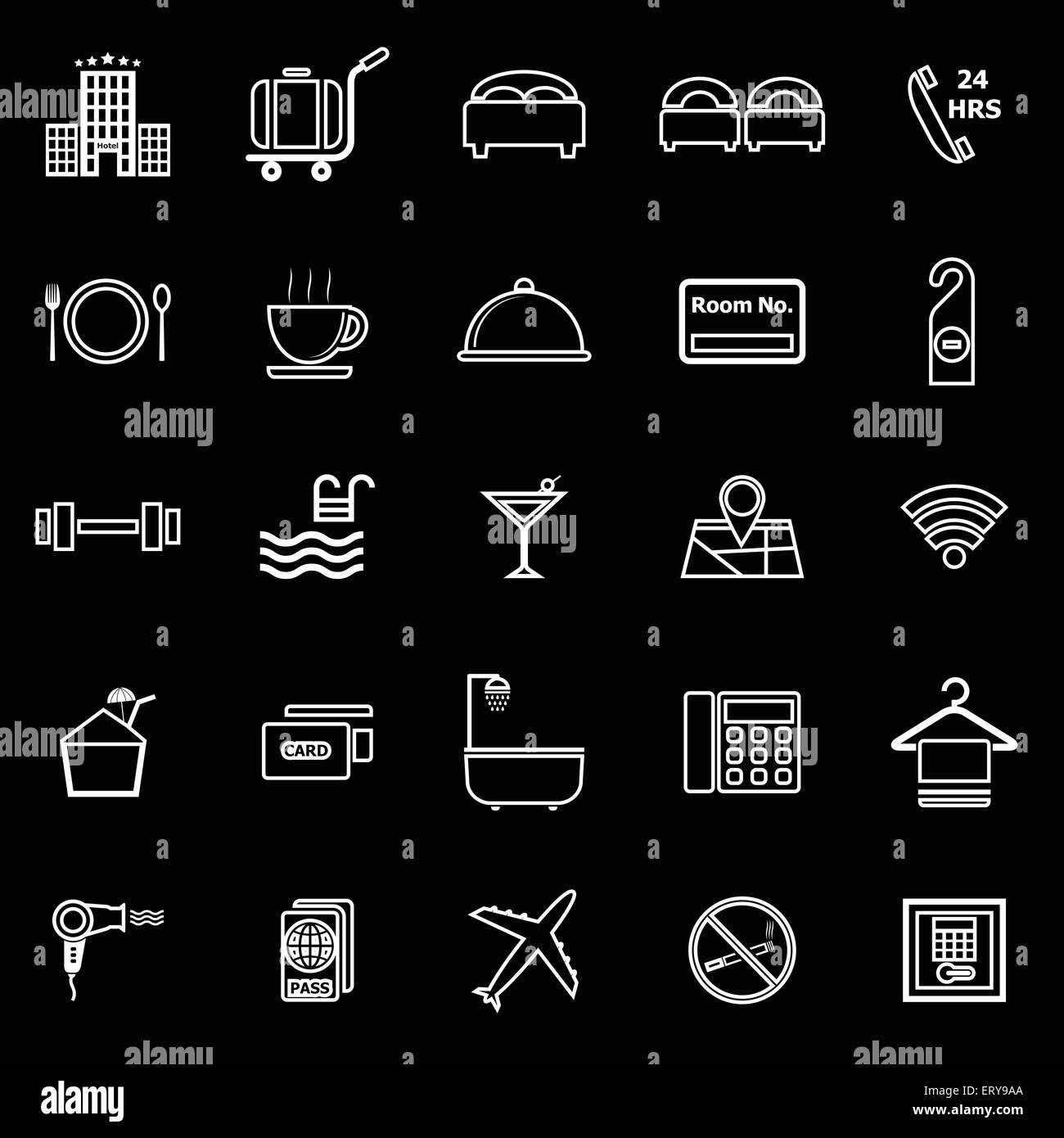 Hotel line icons on black background, stock vector Stock Vector