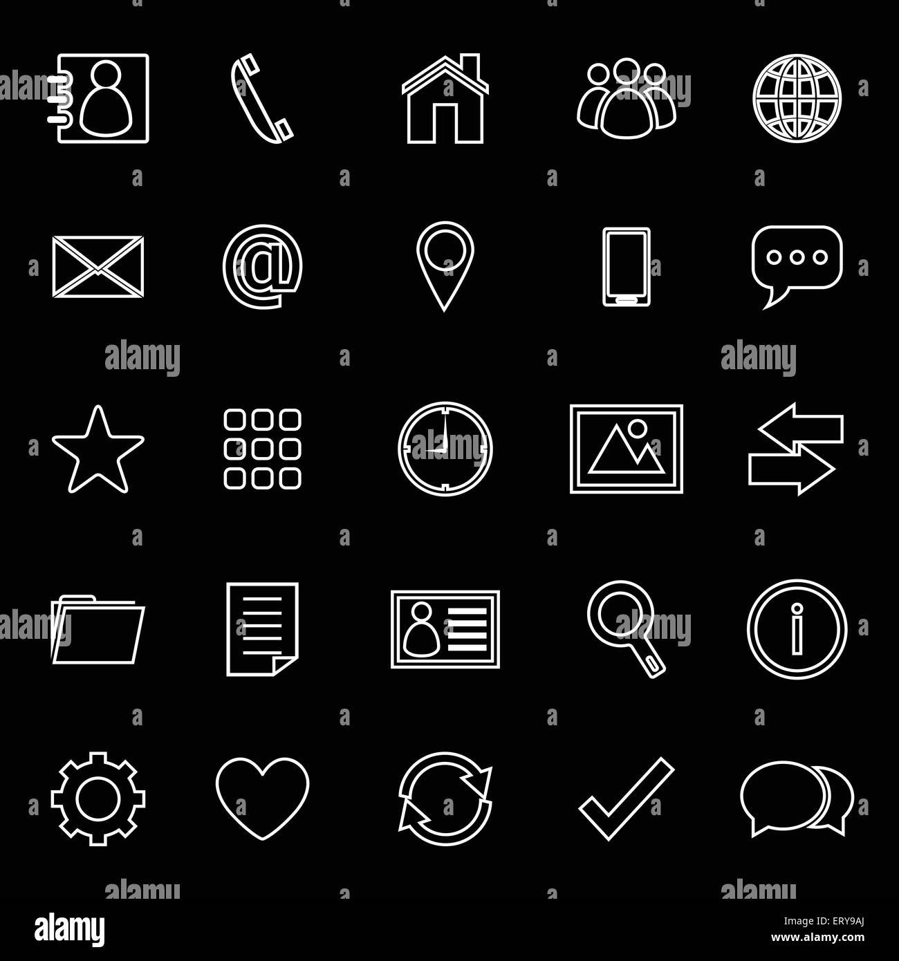 Contact line icons on black background, stock vector Stock Vector