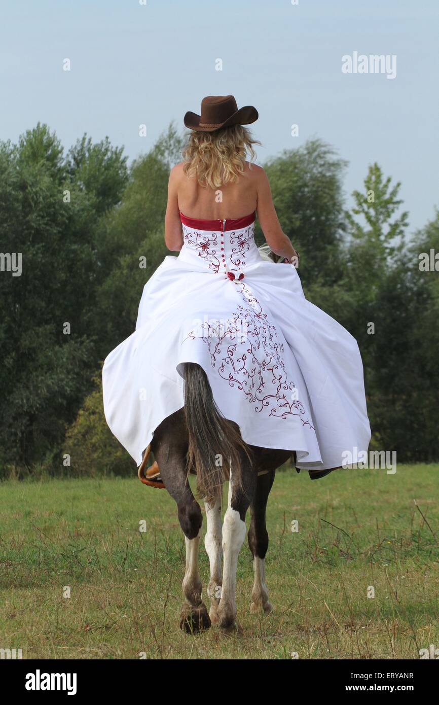 woman rides Pintaloosa Stock Photo