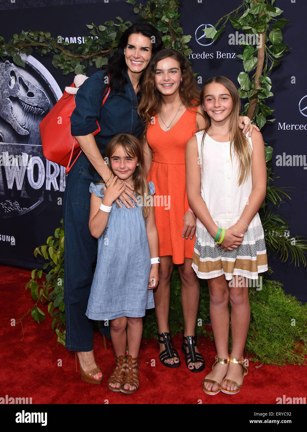 Hollywood, California, USA. 9th June, 2015. Angie Harmon, Emery Sehorn, Finley Sehorn and Avery Sehorn arrives for the premiere of the film 'Jurassic World' at the Dolby theater. Credit:  Lisa O'Connor/ZUMA Wire/Alamy Live News Stock Photo