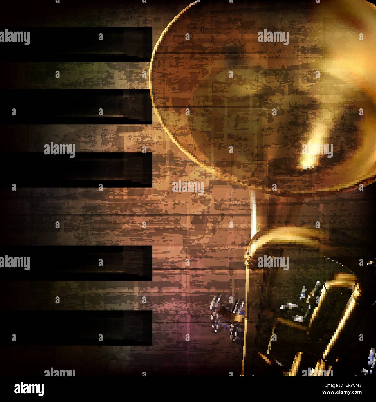 abstract grunge dark brown vintage music background with trumpet Stock