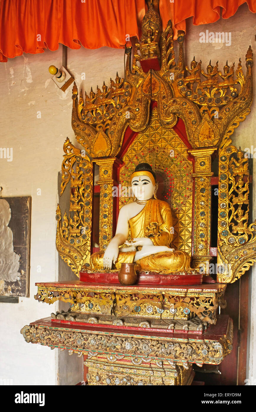 Lord Buddha statue , Burmese Buddhist temple ; Shravasti  ; Uttar Pradesh ; India , asia Stock Photo