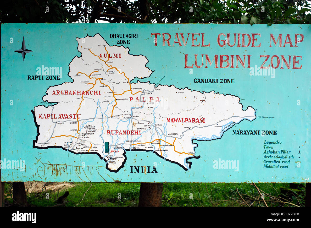 Buddhist pilgrimage travel guide map ; Lumbini Zone ; Nepal , asia Stock Photo