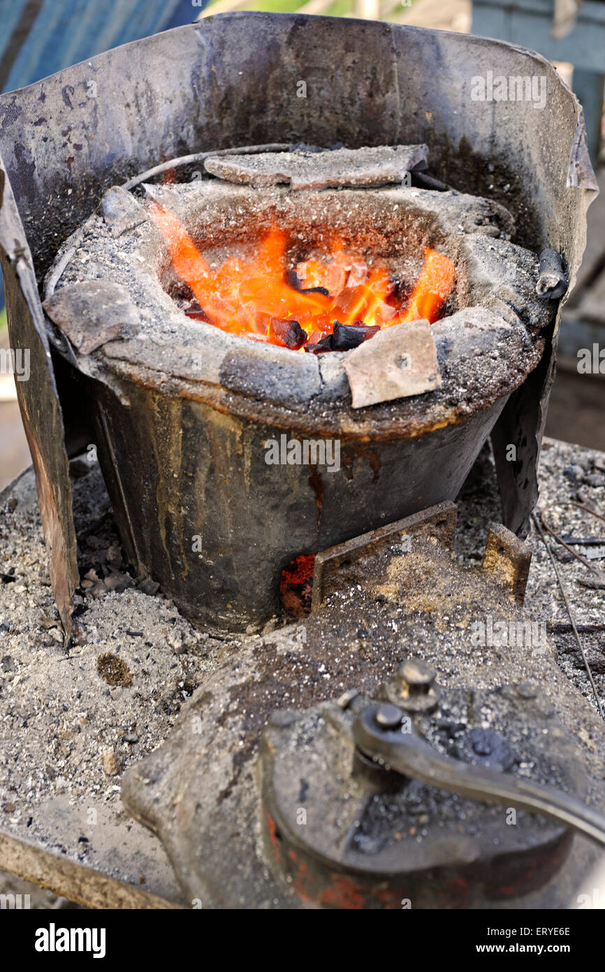 Coal cooking , charcoal burning stove ; Bhavnagar ; Gujarat ; India , asia Stock Photo