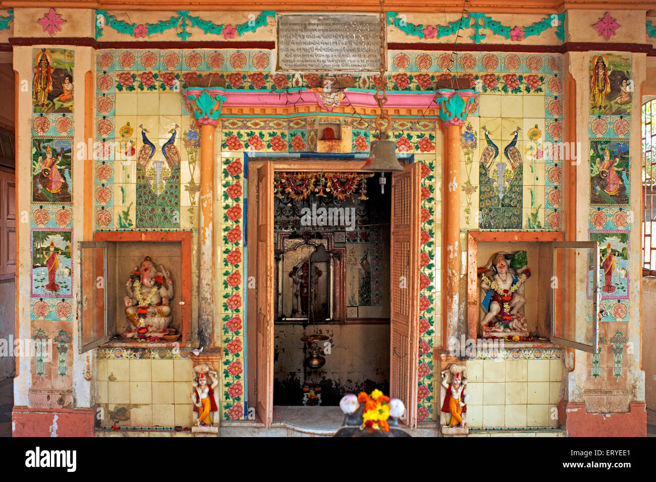 Painting on tiles ; god goddess ; Shiv Mandir built in 1950 ; taluka