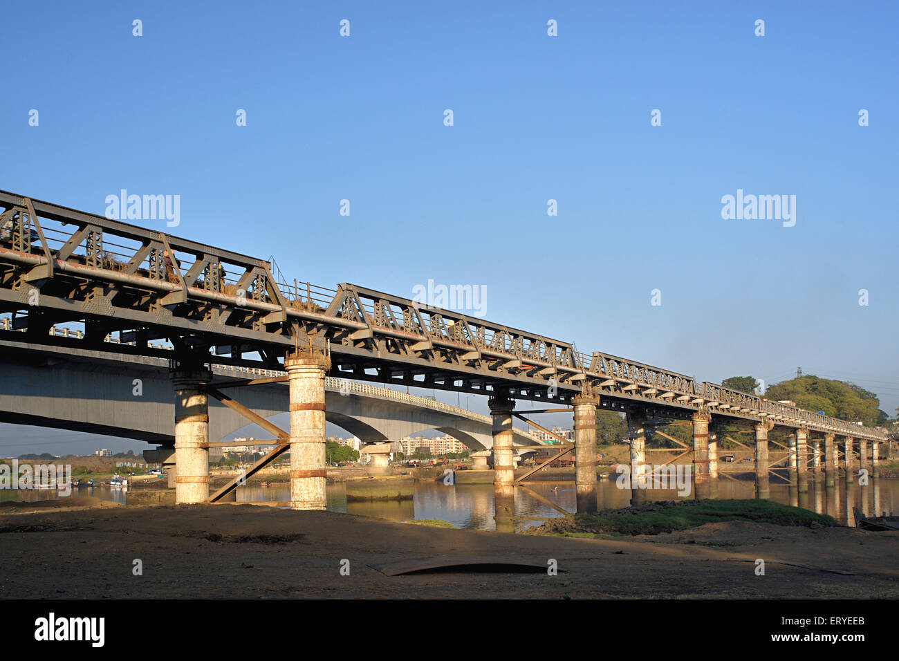 Beam Bridge , Kalyan Creek ; Thana ; Thane , Maharashtra ; India , asia Stock Photo