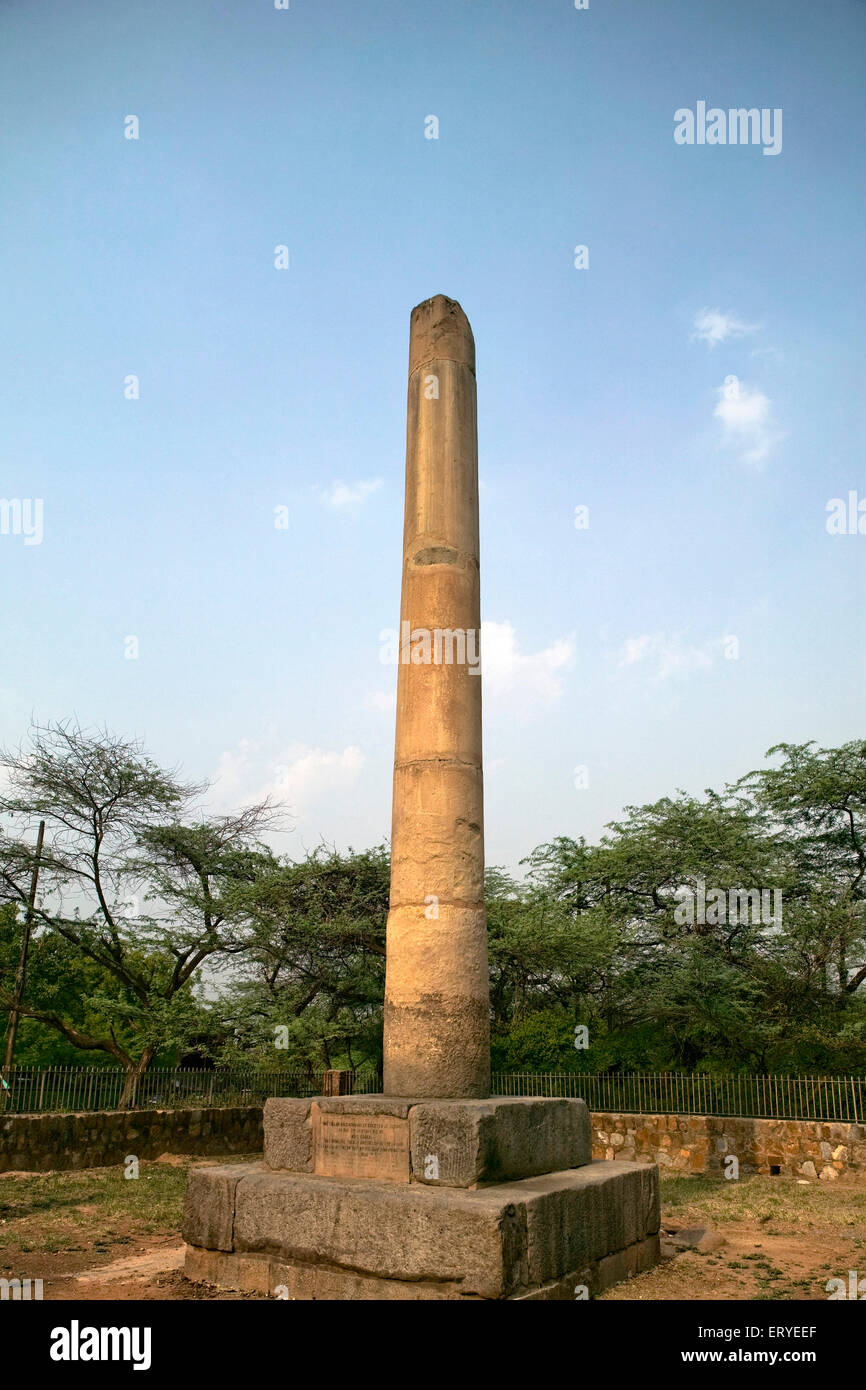 Heritage site Buddhist Ashoka pillar at Ajit gadh ; New Delhi ; India Stock Photo