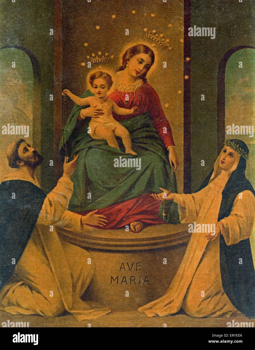 old vintage photo of  Mother Mary with Jesus Christ ; Ave Maria , Stock Photo