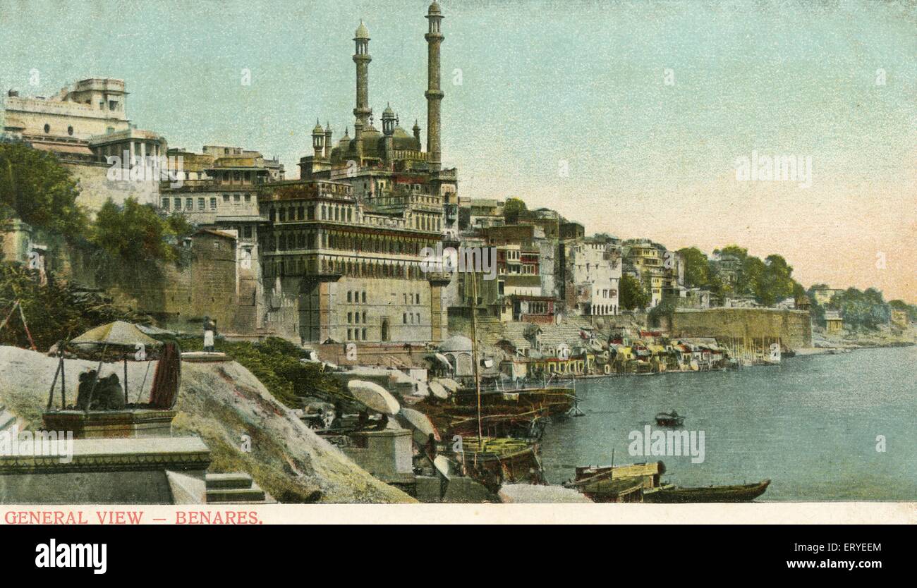 old picture vintage 1900s ; Benares Ghat ; Varanasi ; Uttar Pradesh ; India Stock Photo