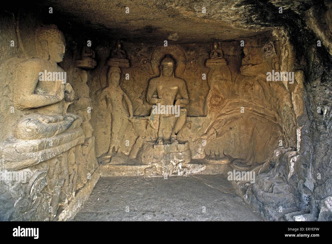 Buddha statues in cave temple hinyana pandav caves first century BC to second century AD ; Satavahana ; Nasik Stock Photo