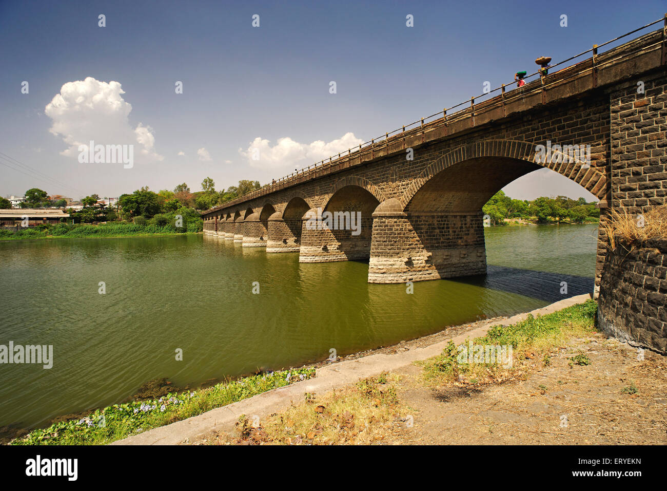 Arch Bridge made from bricks on Bhima river at Rajguru Nagar ; Khed , District Pune ; Maharashtra ; India , asia Stock Photo