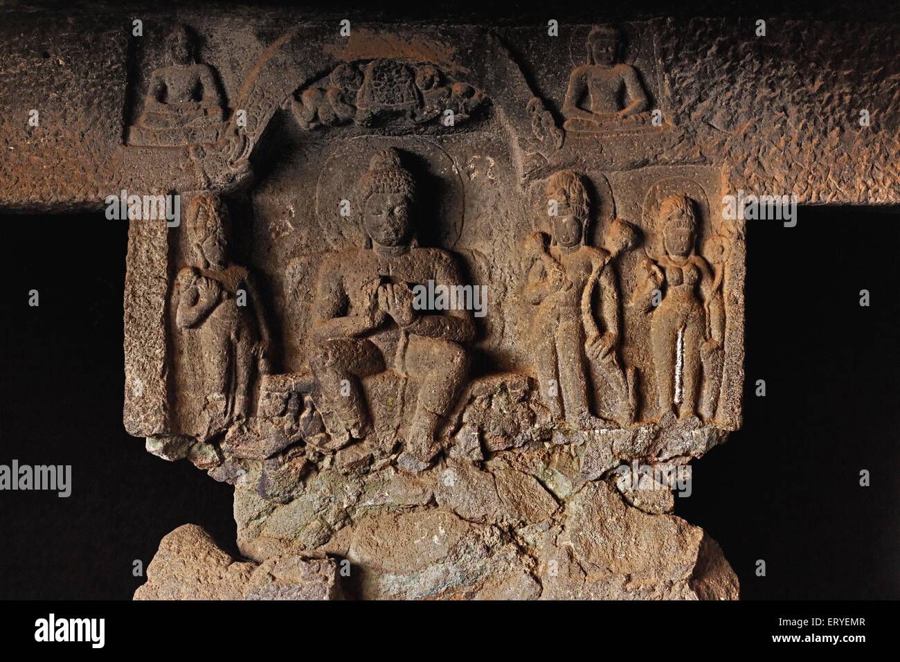 Buddha statue in karla cave ; Lonavala ; Maharashtra ; India - aad 163867 Stock Photo