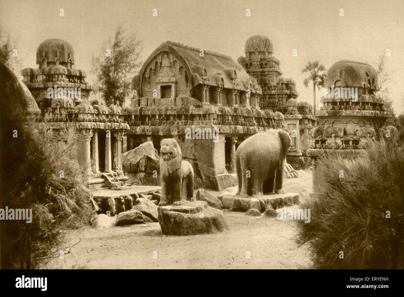 Old picture vintage 1900s Arjuna Pandavemahabalipuram ; Mahabalipuram , Mamallapuram , district Kanchipuram ; Tamil Nadu ; India Stock Photo