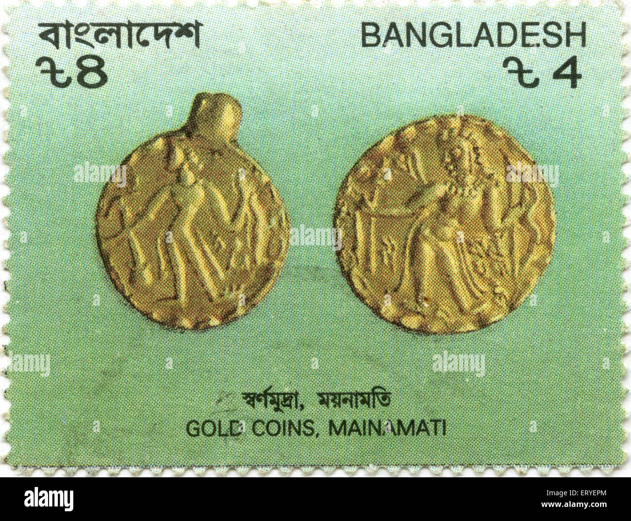 Bangladesh postage stamp , Postal stamp of gold coins ; Mainamati ; Comilla , Bangladesh , asia Stock Photo