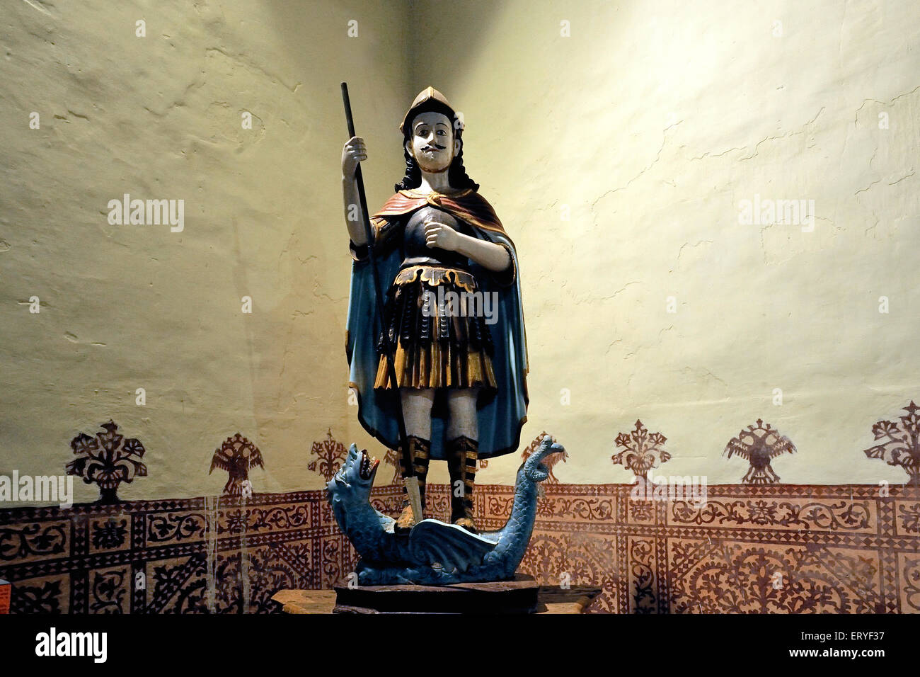 Statue of St Christopher standing on dragon in Archipiscopal palace ; Ella ; Velha , Goa ; India , asia Stock Photo