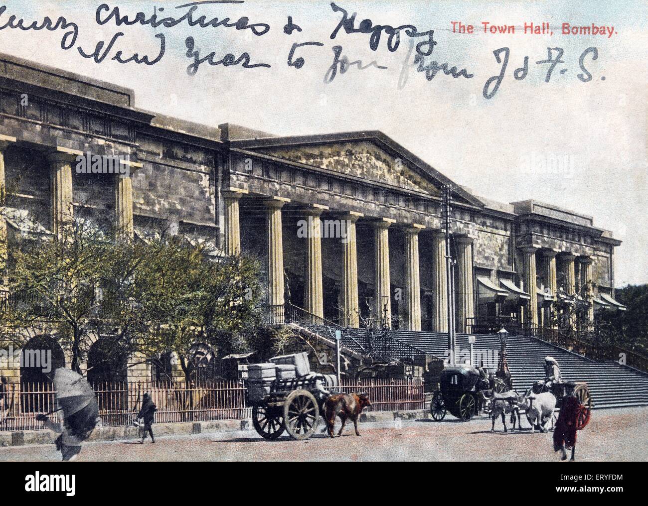 Asiatic Library , Town Hall , Old vintage 1900s hand colored picture , Bombay , Mumbai , Maharashtra , India , Asia Stock Photo