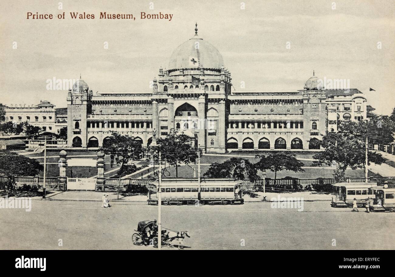 Prince of Wales Museum War Hospital tram horse cart Colaba Bombay Mumbai Maharashtra India Asia old vintage 1900s picture Stock Photo