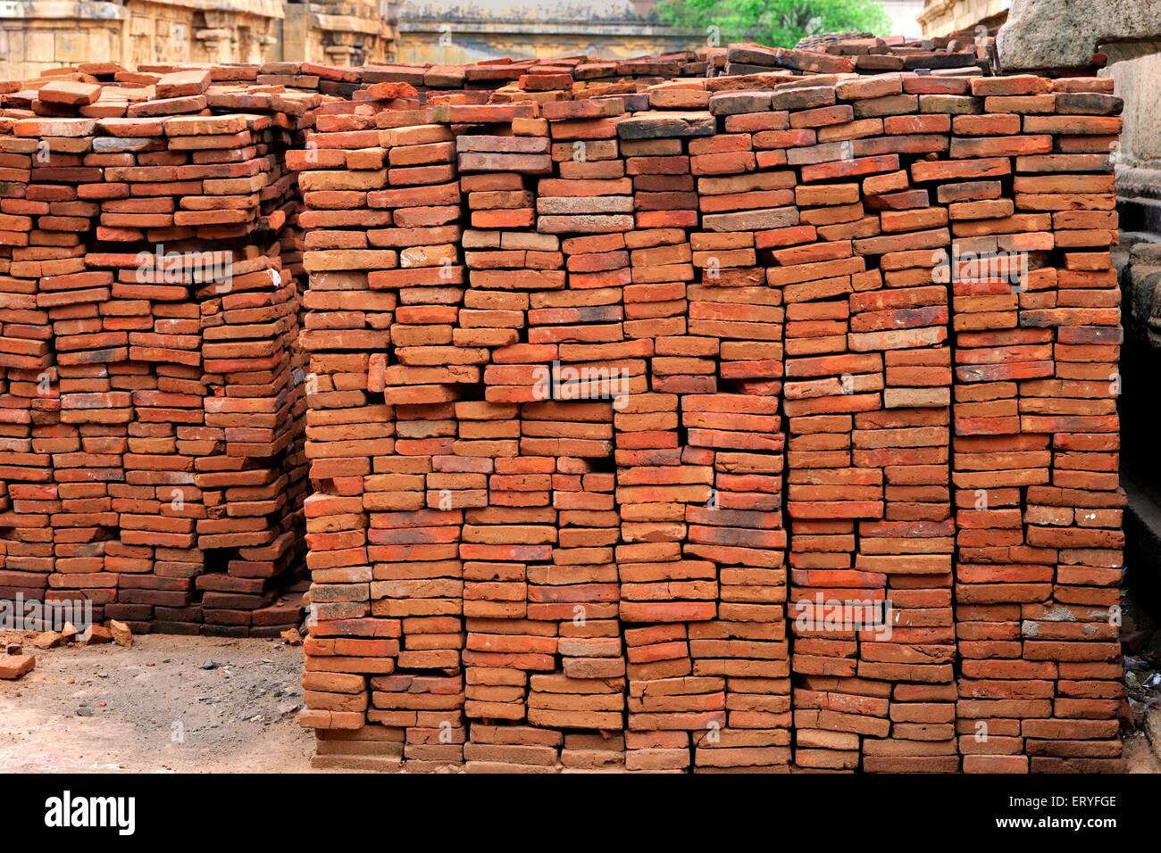 Red brick tiles ; Tanjore ; Thanjavur ; Tamil Nadu ; India ; asia Stock Photo