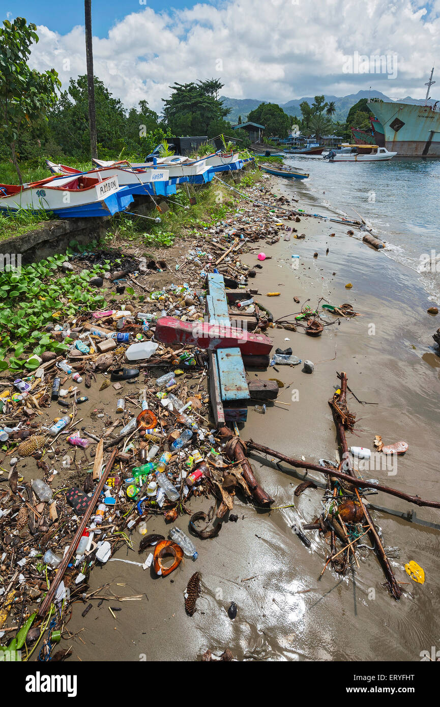 Trash on the beach, Ambon-Lama, Maluku Islands, Indonesia Stock Photo