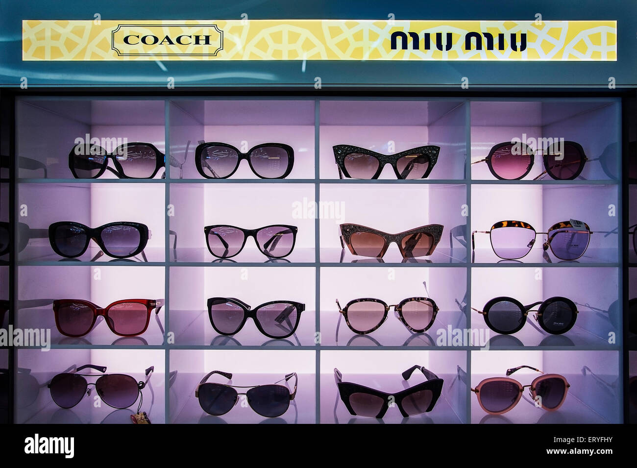 Shelf with sunglasses, Dubai International Airport, Dubai, United Arab