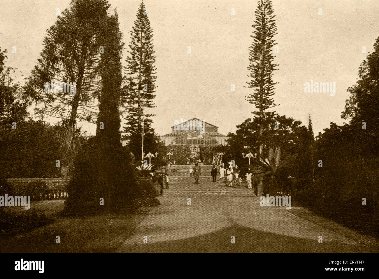 old vintage antique 1900s picture of Glass House , Lalbagh Botanical Garden ; Bangalore ; Bengaluru , Karnataka ; India , Asia , Stock Photo