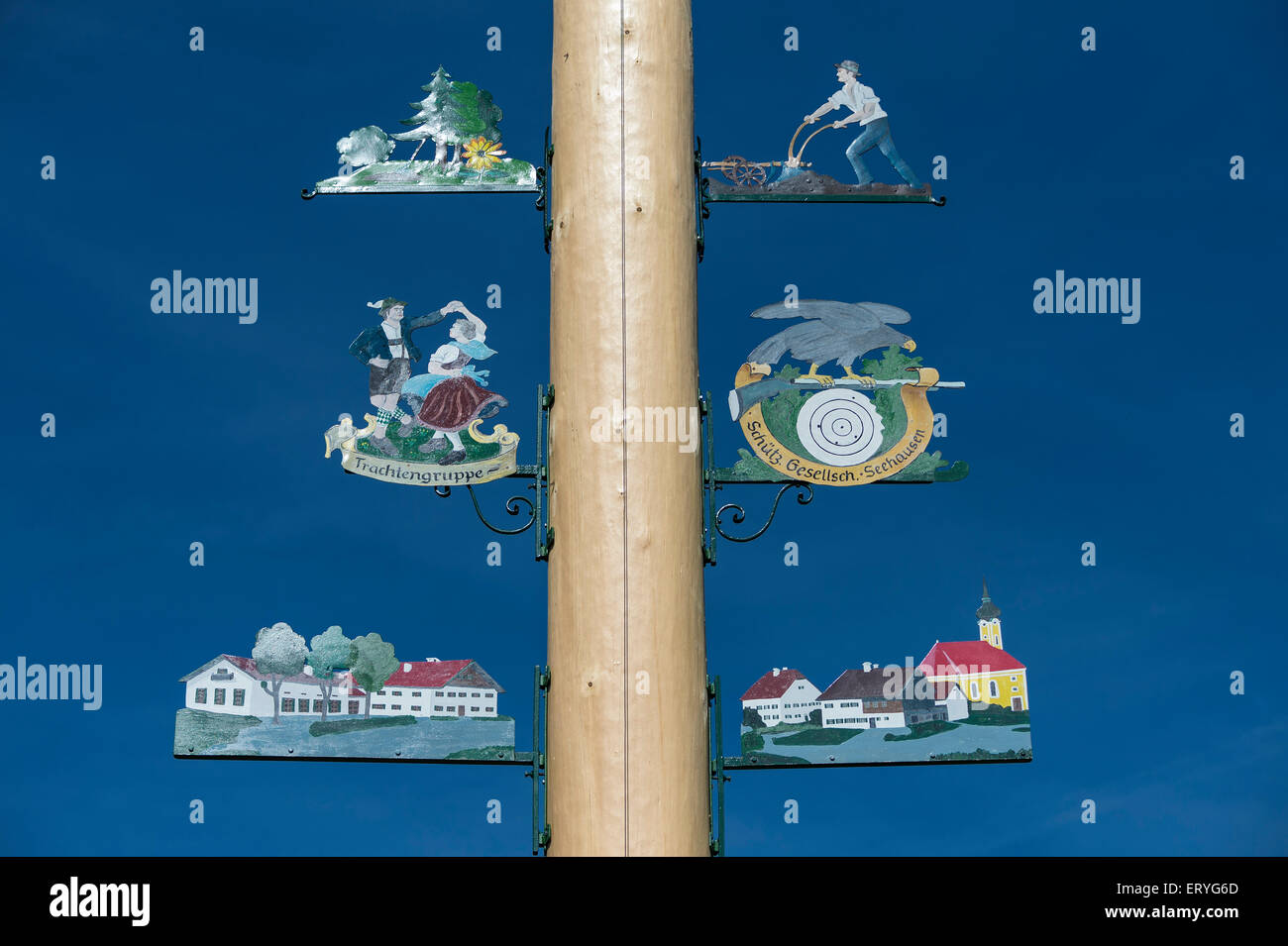 Maypole with signs showing motifs from Seehausen, Seehausen am ...