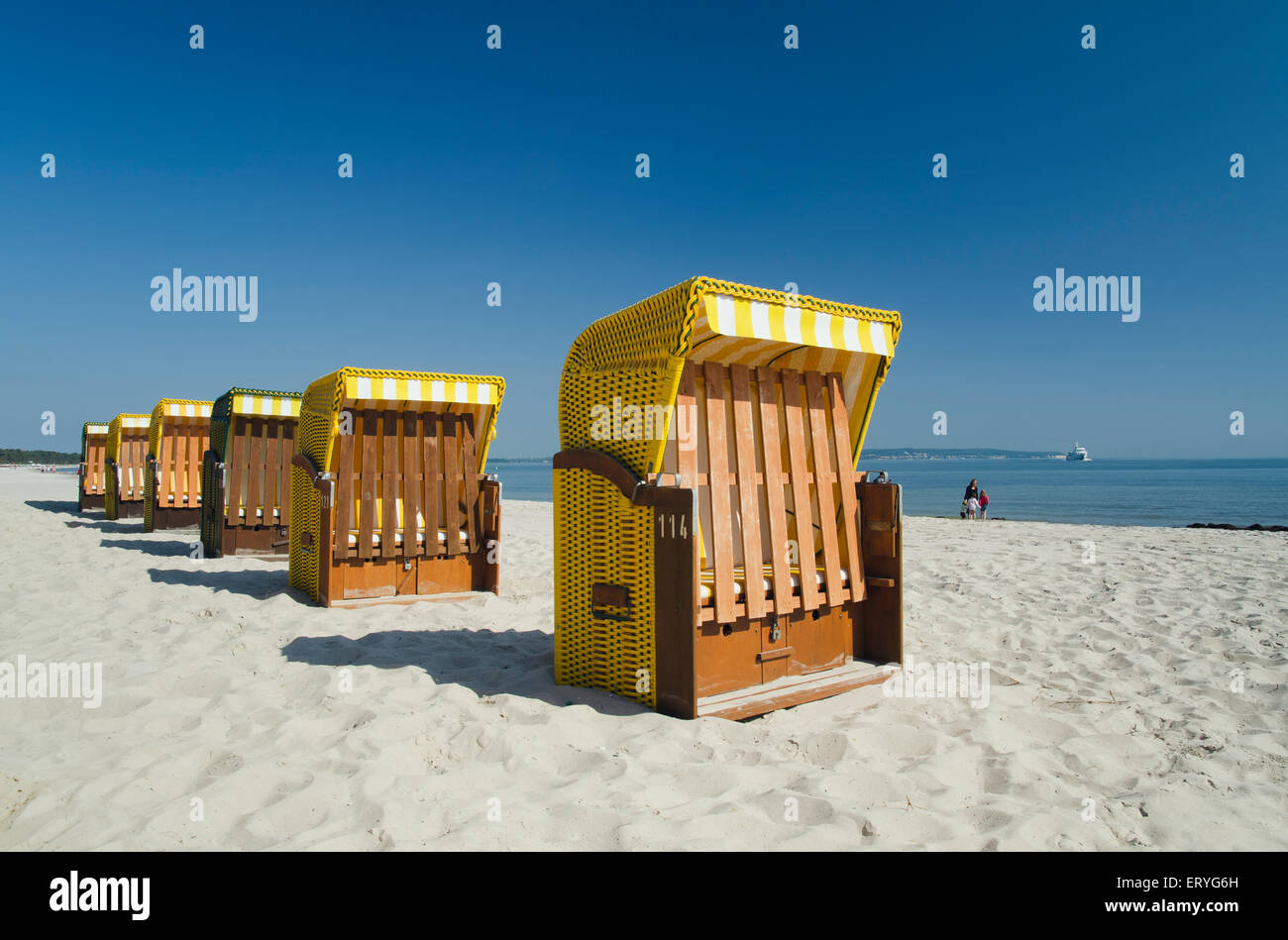 Beach chairs on the sandy beach, Binz, Rügen, Mecklenburg-Western Pomerania, Germany Stock Photo