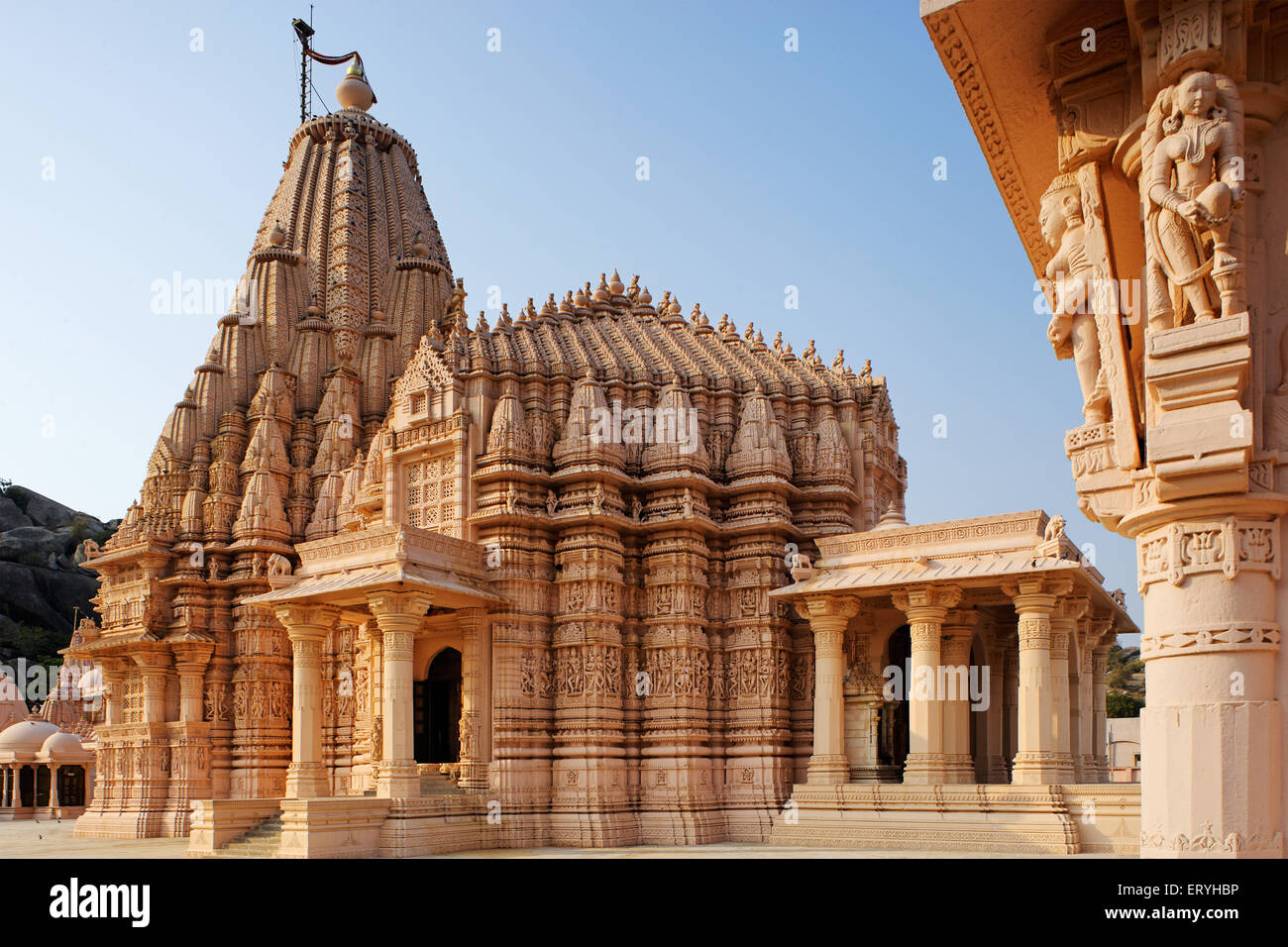Shri Ajitnath Bhagwan Shwetamber Jain Derasar, Taranga, Ajitnath Jain Temple, Taranga, Kheralu, Mehsana, Gujarat, India Stock Photo