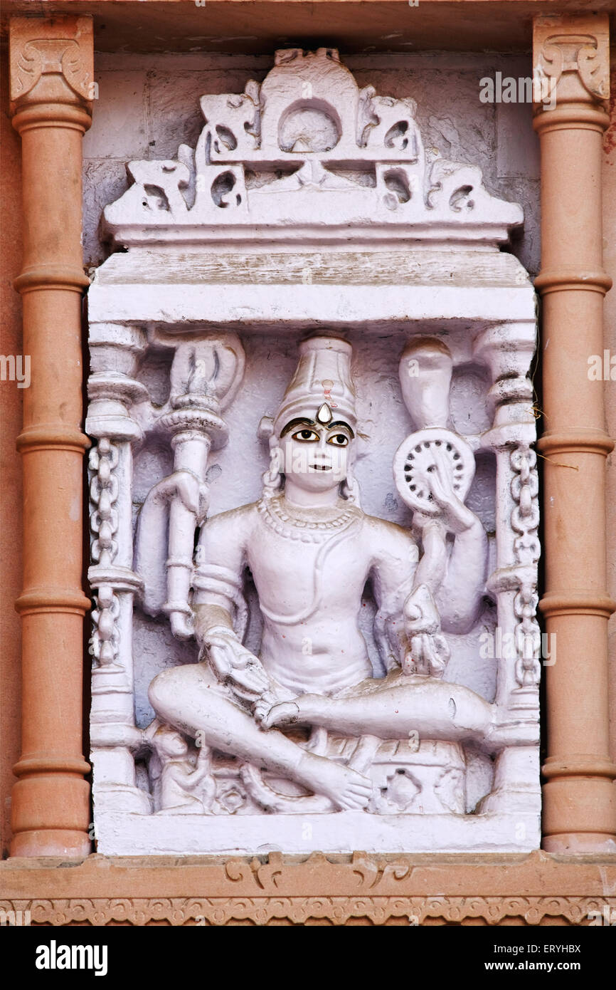 Statue carved , Shri Ajitnath Bhagwan Shwetamber Jain Derasar , Jain Temple , Taranga , Kheralu , Mehsana , Gujarat , India , Asia Stock Photo