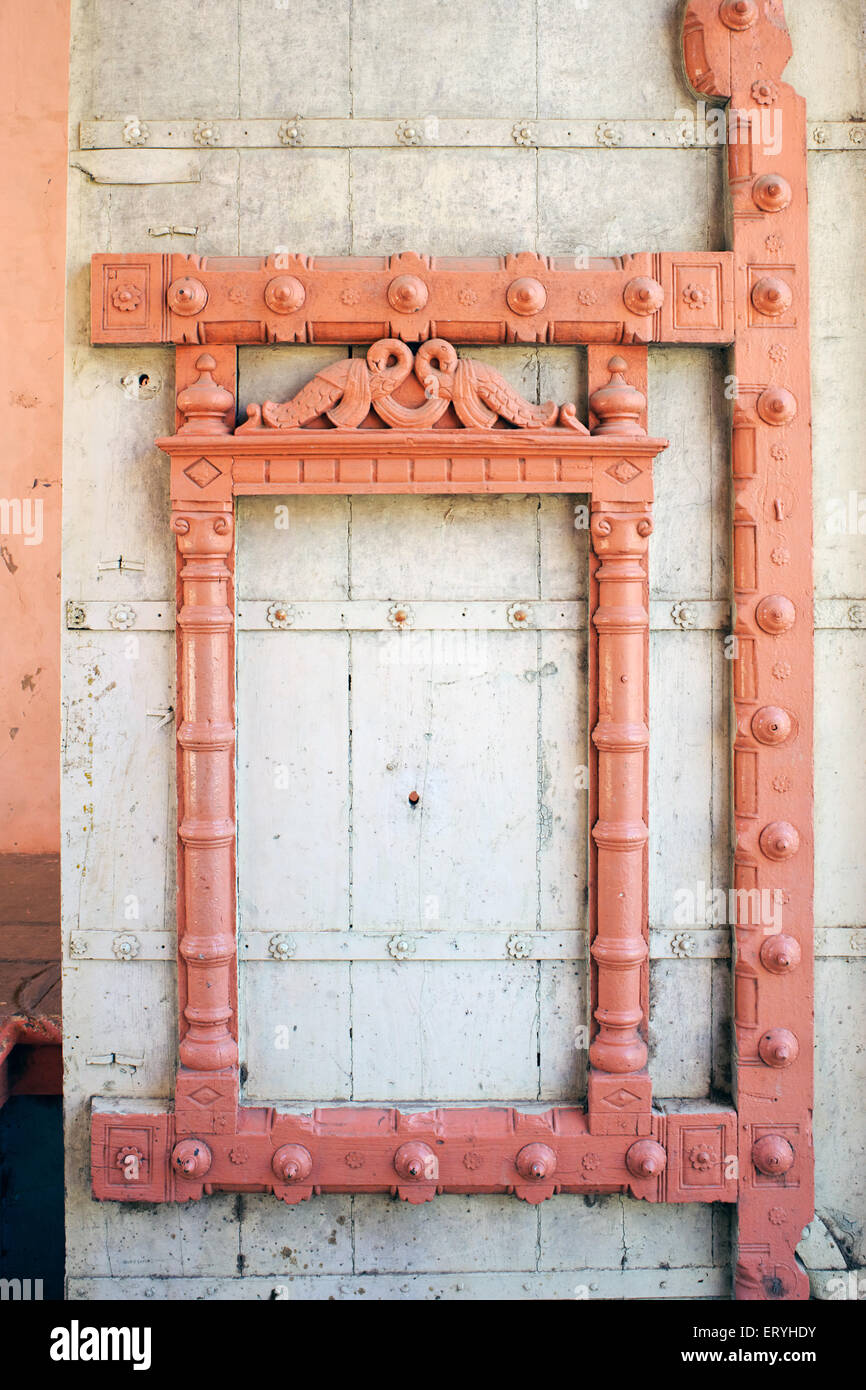 old antique wooden door, Swaminarayan Temple , Idar , Edar , Modasa , Sabarkantha , Gujarat , India , Asia Stock Photo