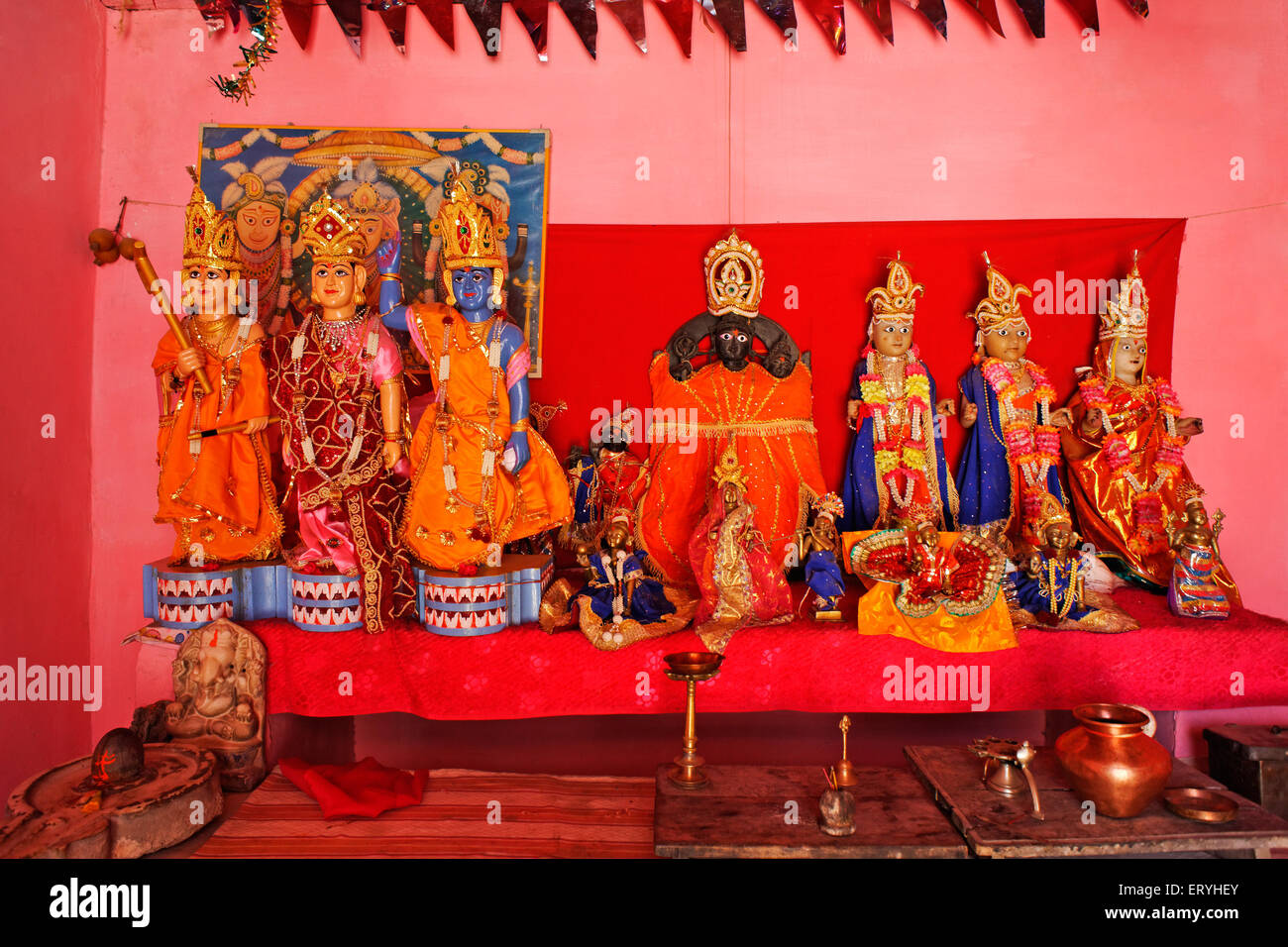 Statues in murti motaram dwara ram mandir ; Idar ; Sabarkantha ; Gujarat ; India Stock Photo