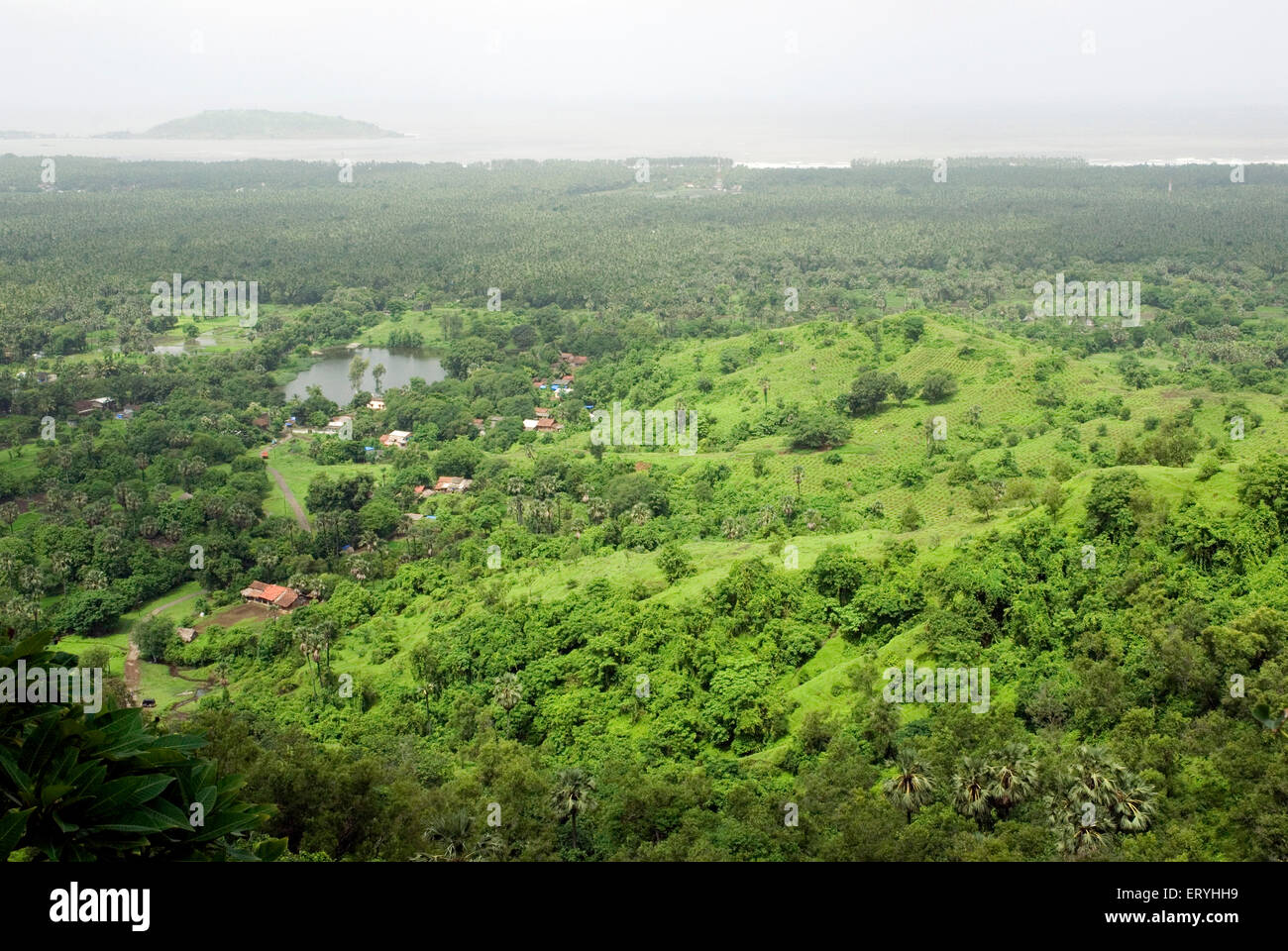 Karla fort ; monsoon landscape , Chaul taluka ; Alibaug district ; Raigadh district ; Maharashtra ; India , asia Stock Photo