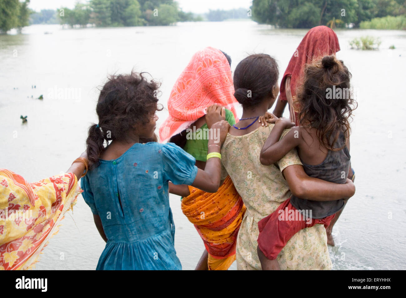 View of rescue (relief) camp ; flood at Kosi river in year 2008 ; Purniya district ; Bihar ; India Stock Photo