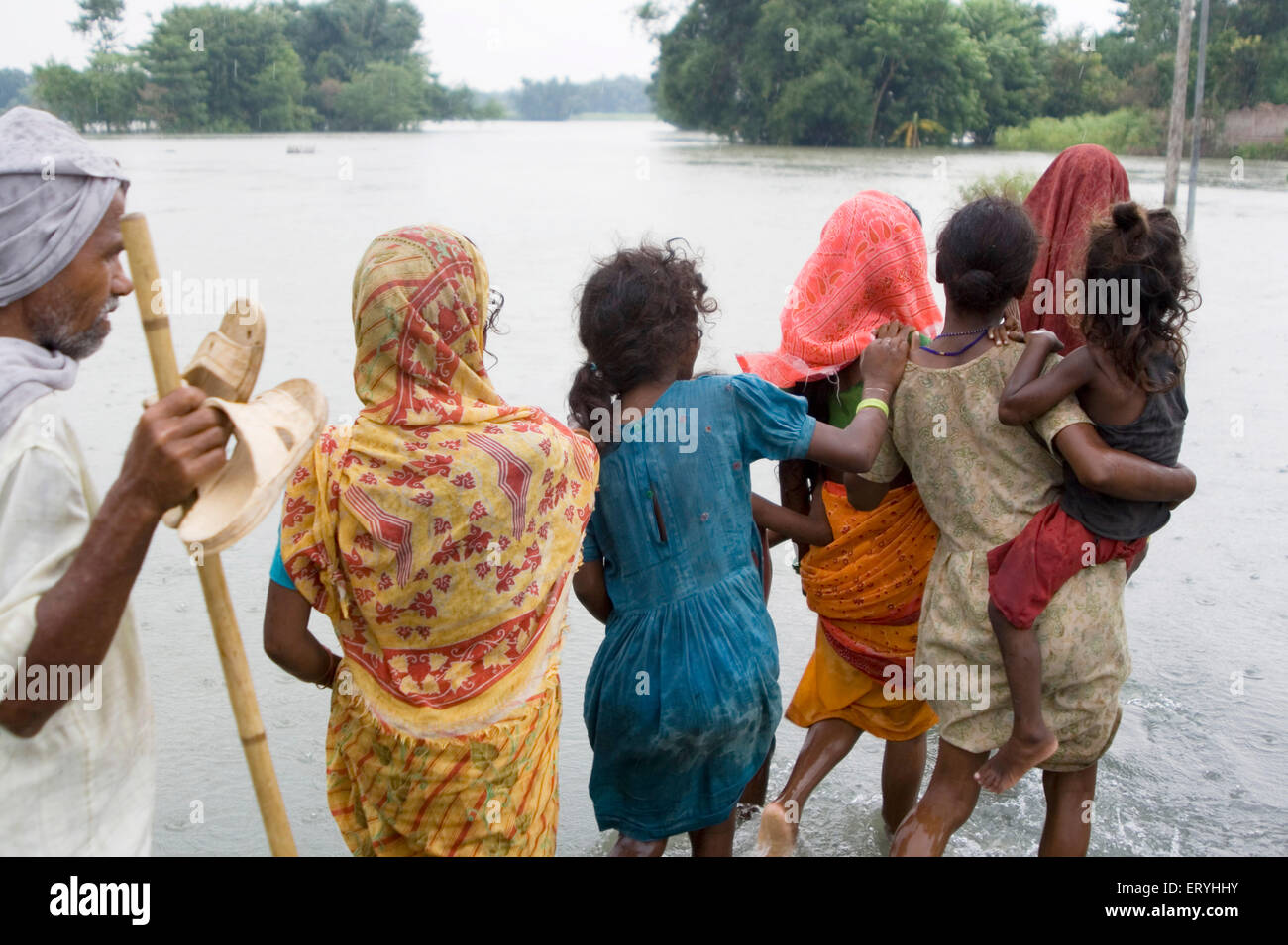 View of rescue (relief) camp ; flood at Kosi river in year 2008 ; Purniya district ; Bihar ; India Stock Photo