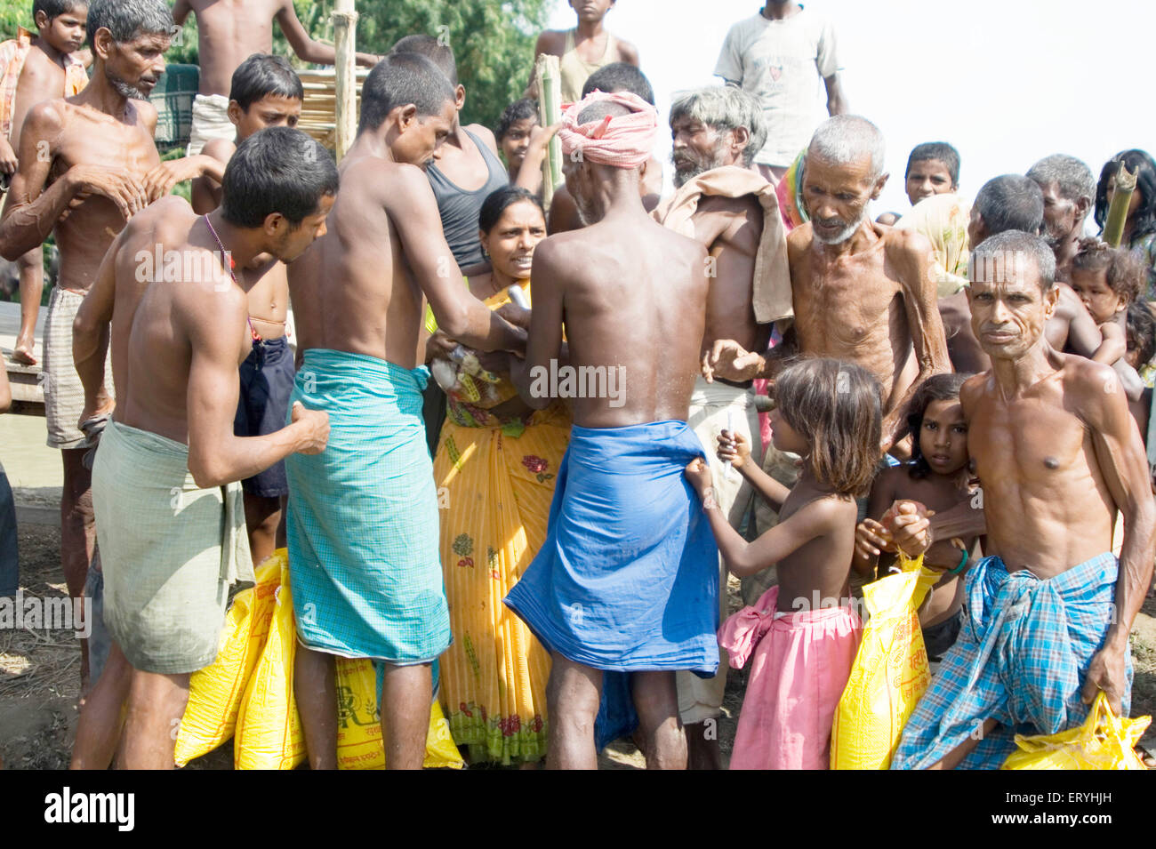 Kosi river flood in year 2008 which mostly made suffered below poverty line people in Purniya district ; Bihar ; India NO MR Stock Photo