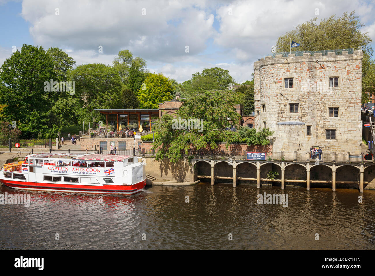 River Ouse with Lendal Bridge Landing and Lendal Tower, York, Yorkshire, England Stock Photo
