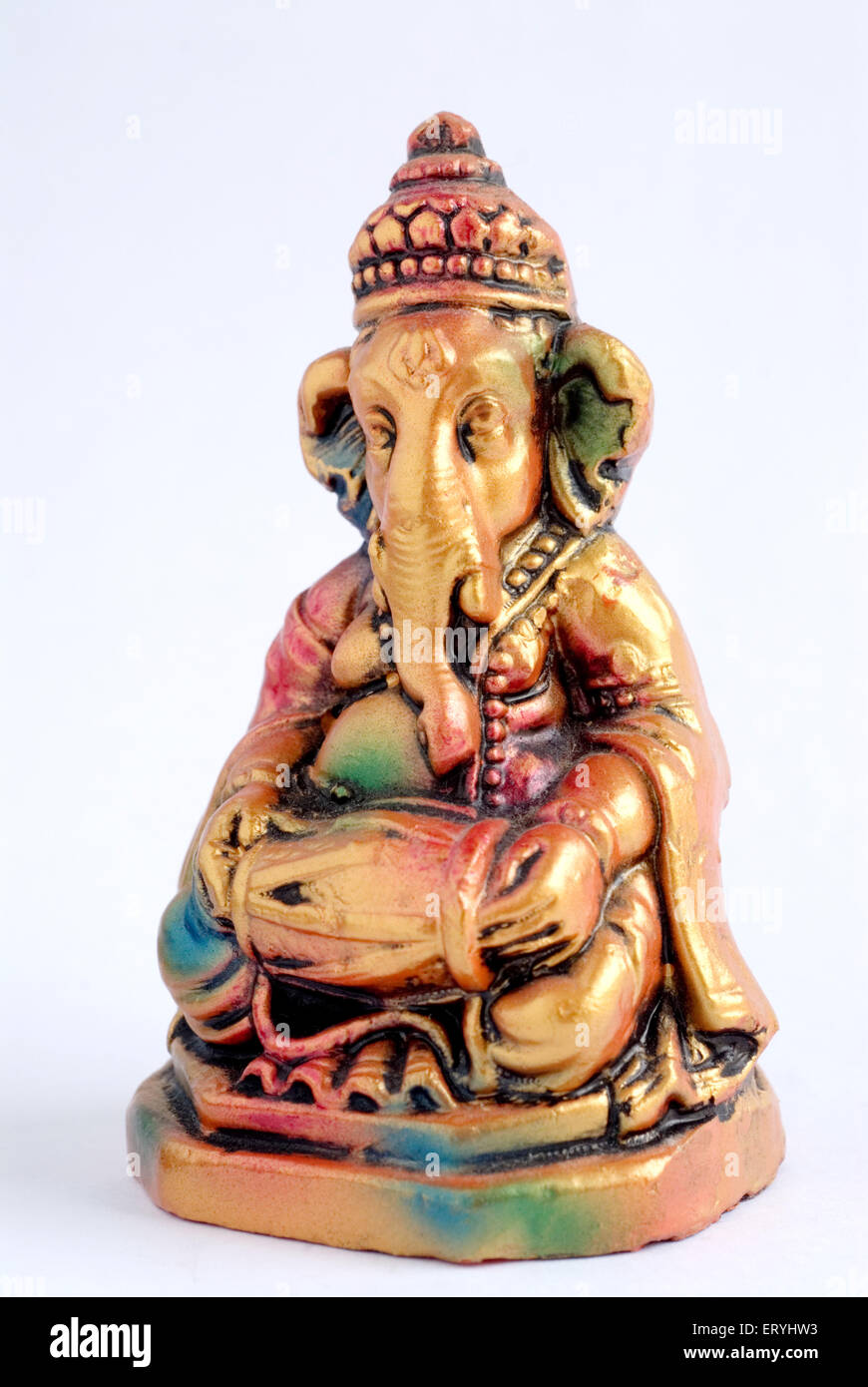 Colourful statue of lord Ganesha elephant headed god playing mridungam ...