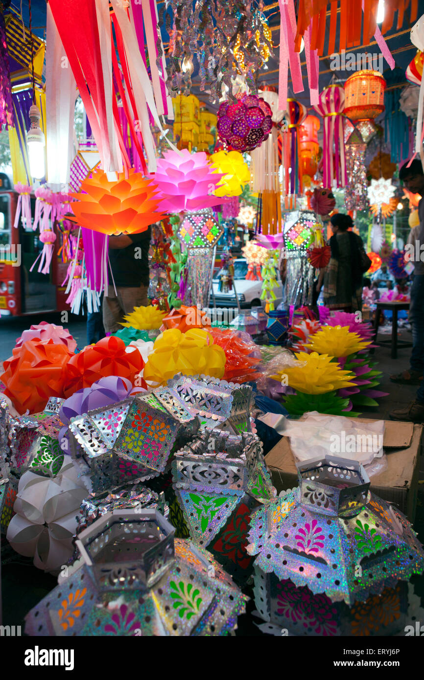 colourful lanterns hanging street vendor stall  Mumbai Maharashtra India Asia Stock Photo