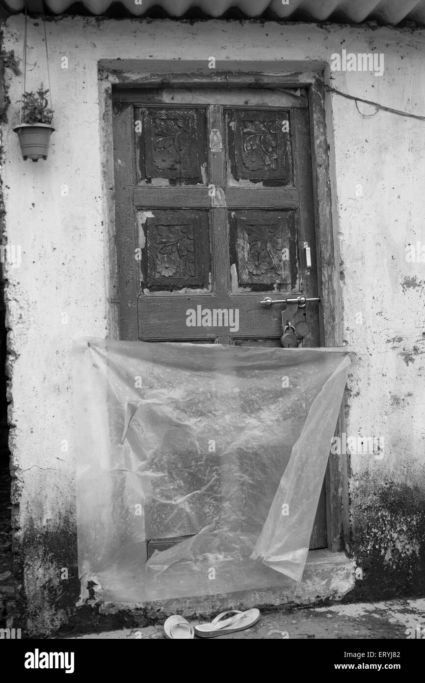 Door of house in Malvani slum ; Malad ; Bombay Mumbai ; Maharashtra