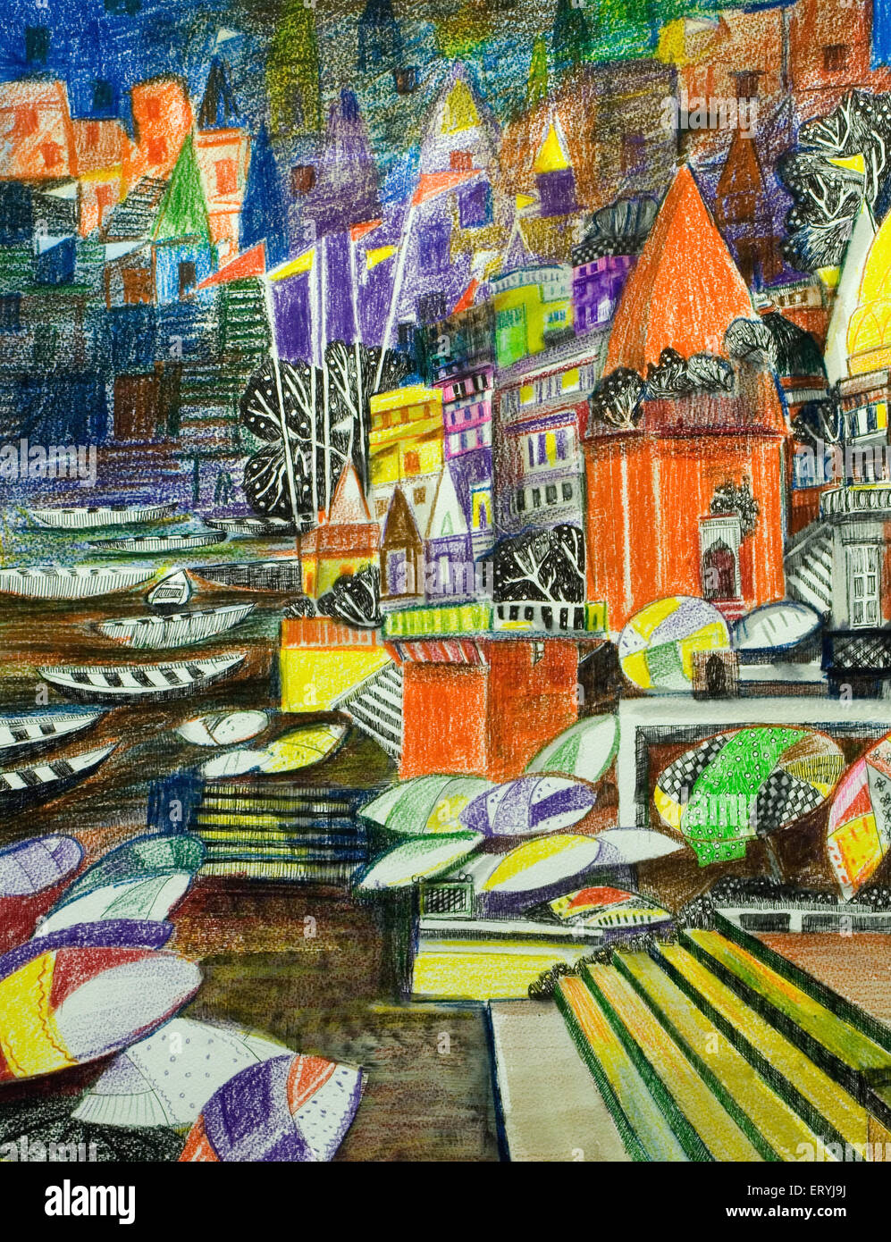 Varanasi ghat painting , Uttar Pradesh , India Stock Photo Alamy