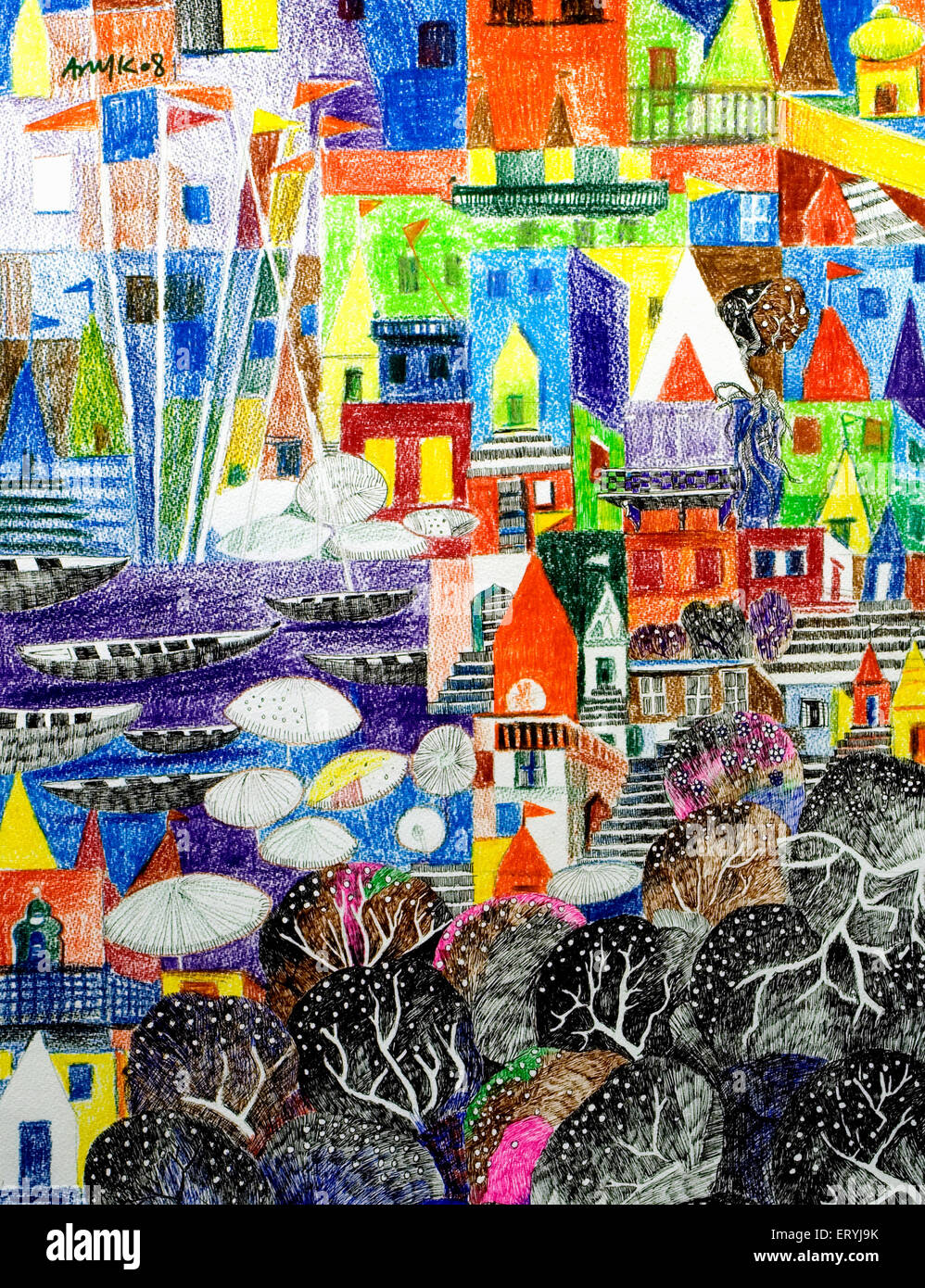 Varanasi ghat painting , Uttar Pradesh , India Stock Photo Alamy