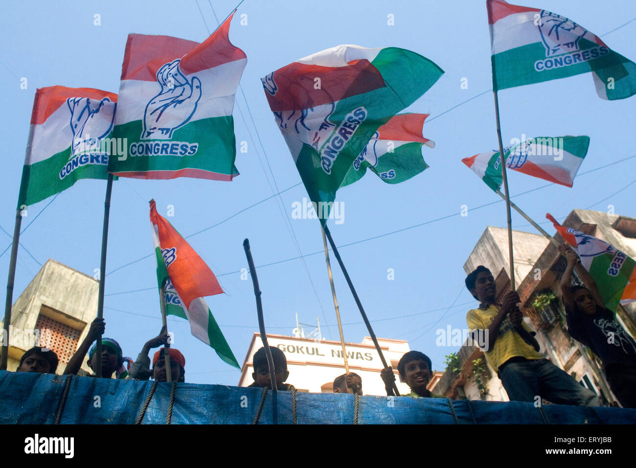 Congress flags election campaign , Bombay , Mumbai , Maharashtra , India , Asia Stock Photo