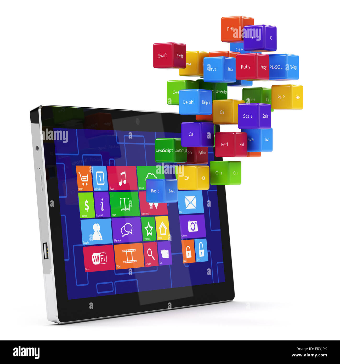 Programming concept. Different machine code languages colorful boxes ...