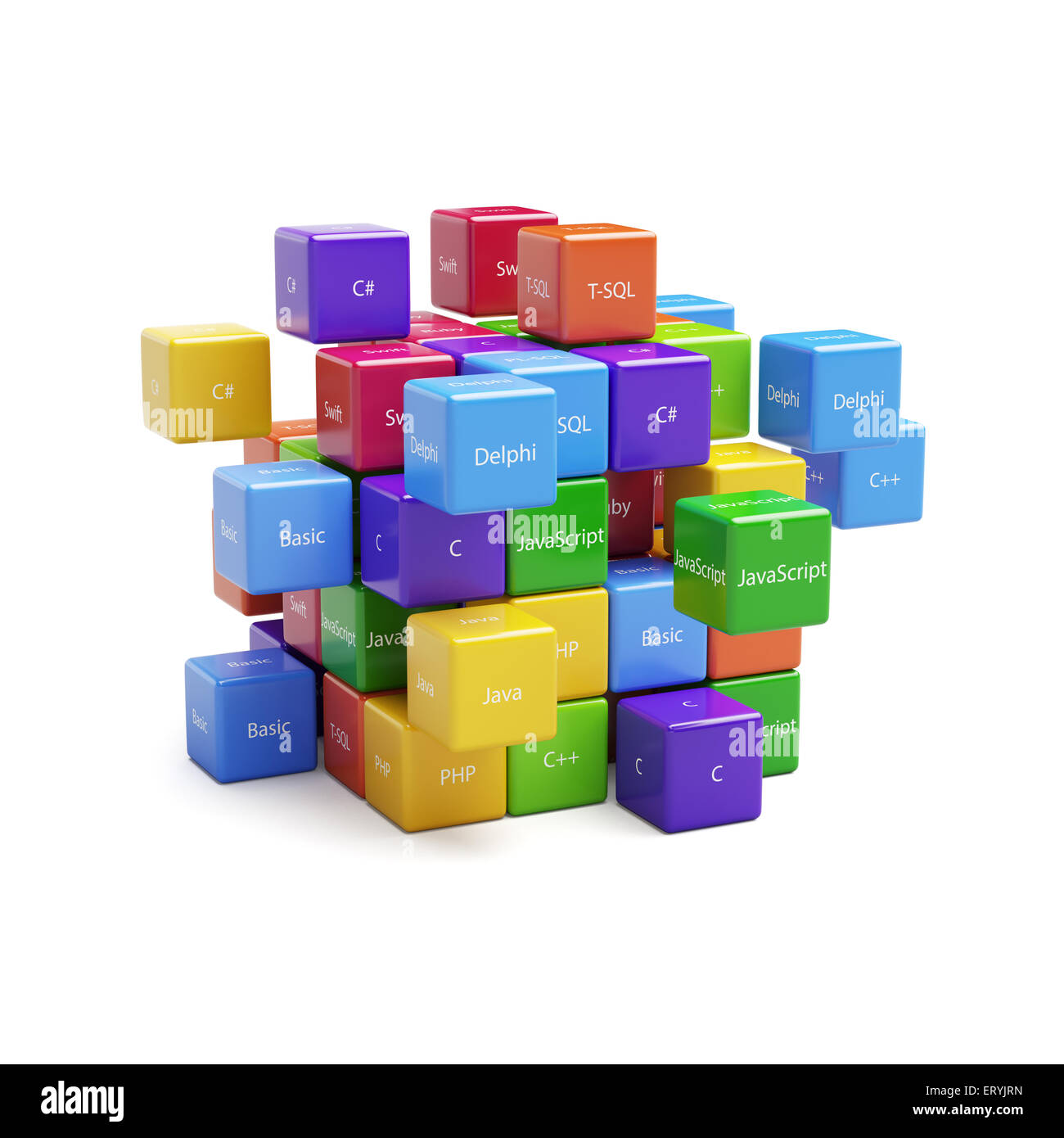 Programming concept. Different machine code languages colorful boxes ...