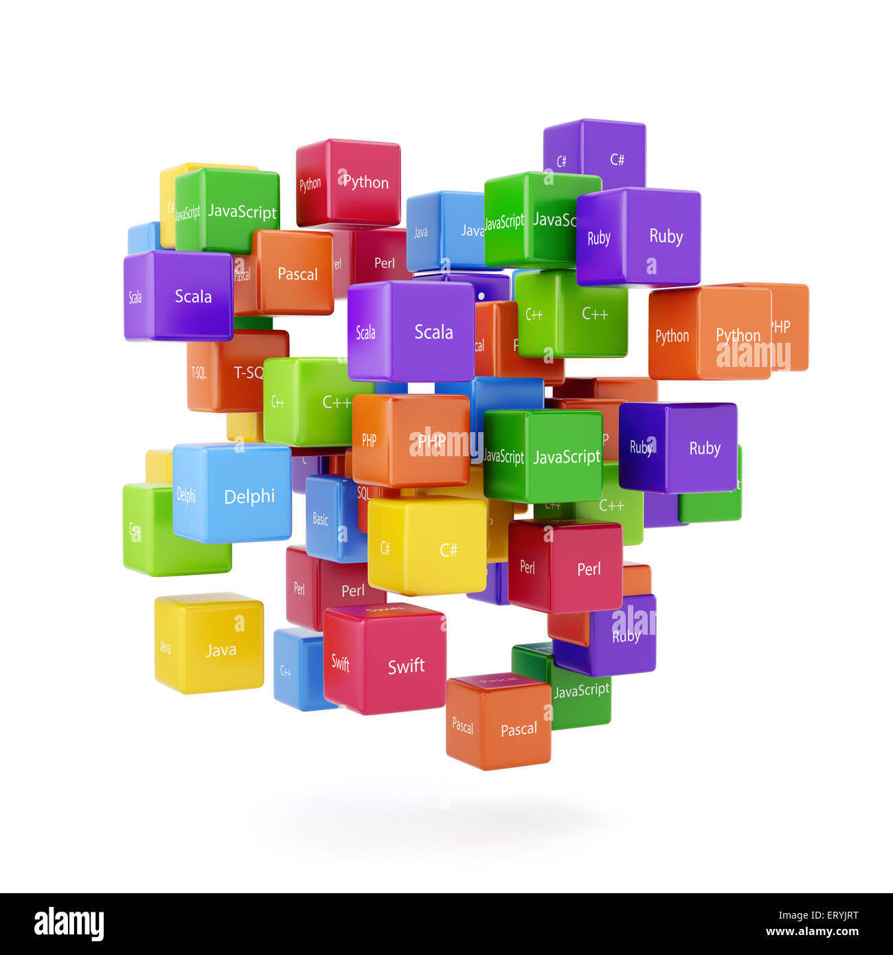 Programming concept. Different machine code languages colorful boxes ...