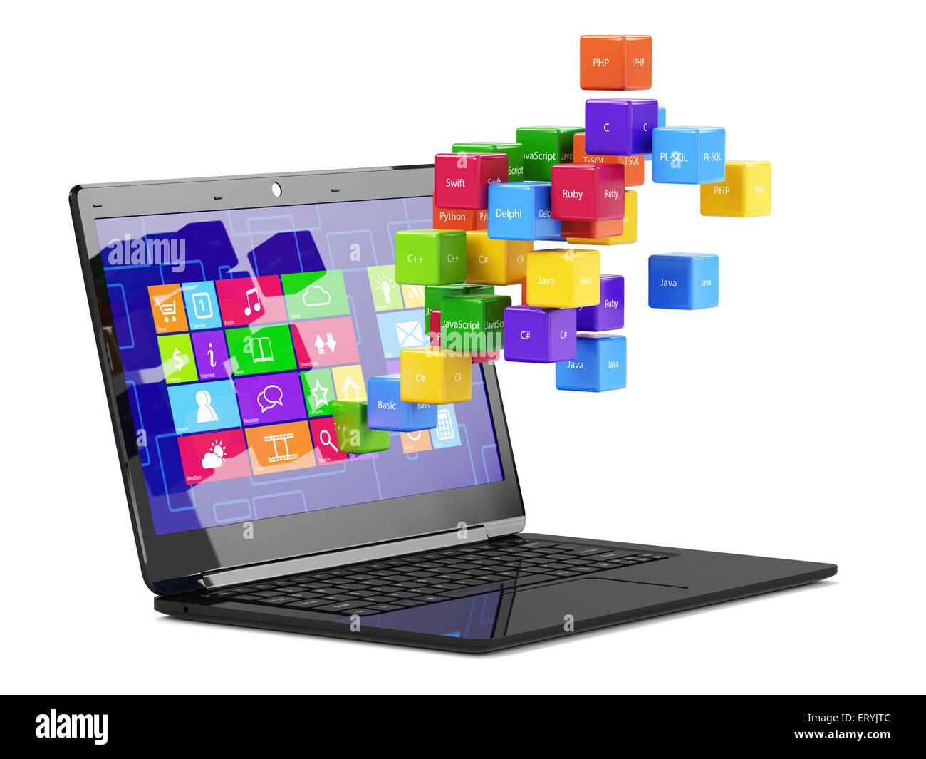 Programming concept. Different machine code languages colorful boxes ...
