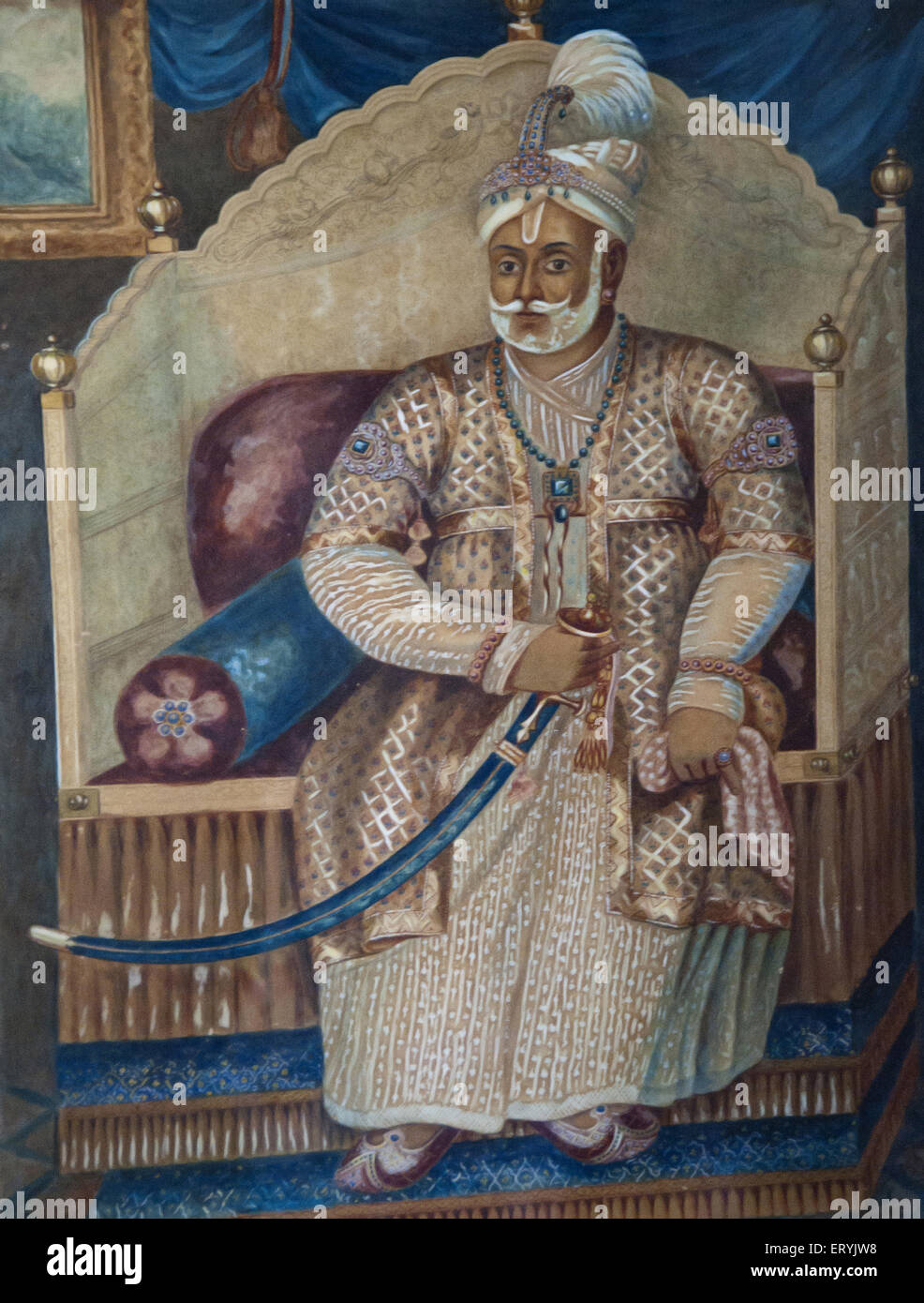 Portrait of King Travancore Padmanabhapuram Palace at kerala India Stock Photo